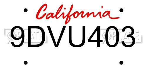 9DVU403 California License Plate