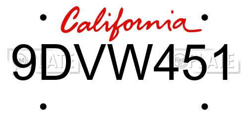 9DVW451 California License Plate