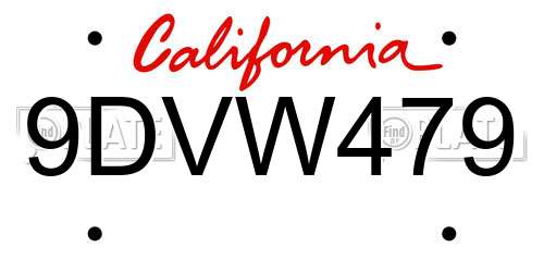 9DVW479 California License Plate