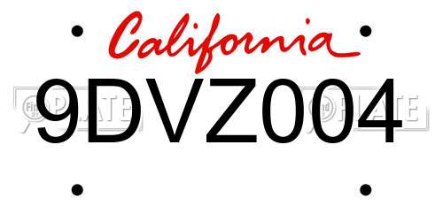 9DVZ004 California License Plate