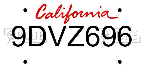 9DVZ696 California License Plate