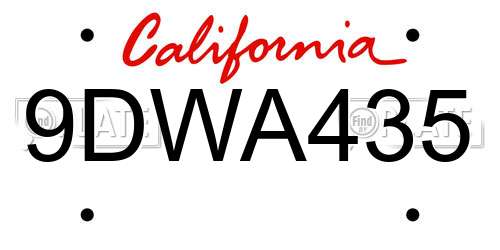 9DWA435 California License Plate