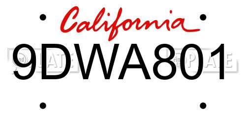 9DWA801 California License Plate
