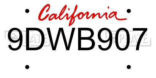 9DWB907 California License Plate