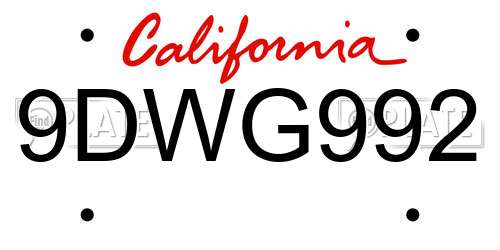 9DWG992 California License Plate