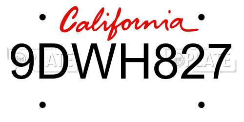 9DWH827 California License Plate