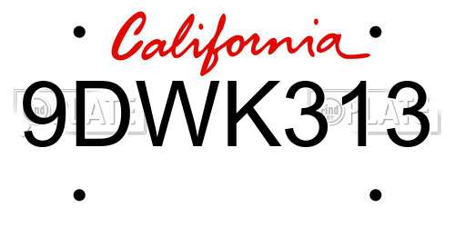 9DWK313 California License Plate