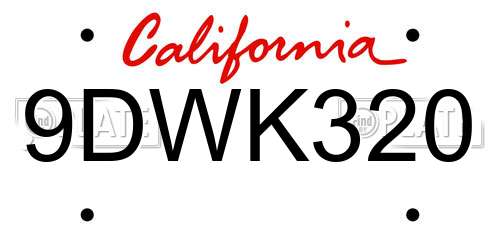 9DWK320 California License Plate