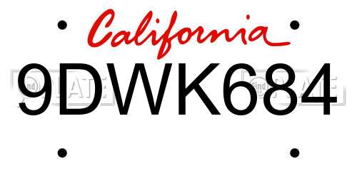 9DWK684 California License Plate