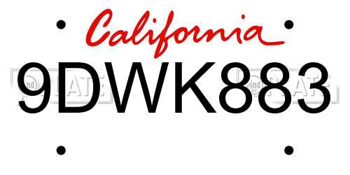 9DWK883 California License Plate