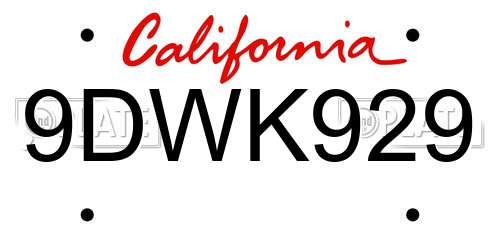 9DWK929 California License Plate