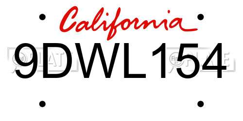 9DWL154 California License Plate