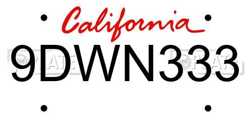 9DWN333 California License Plate
