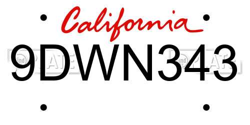 9DWN343 California License Plate