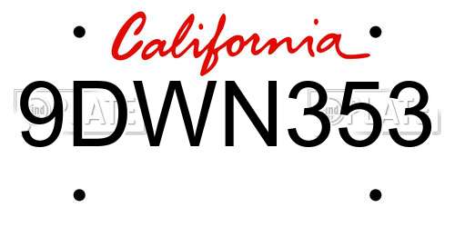 9DWN353 California License Plate