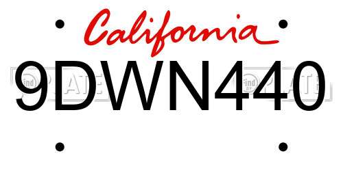 9DWN440 California License Plate