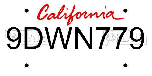 9DWN779 California License Plate