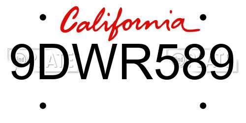 9DWR589 California License Plate