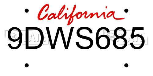 9DWS685 California License Plate