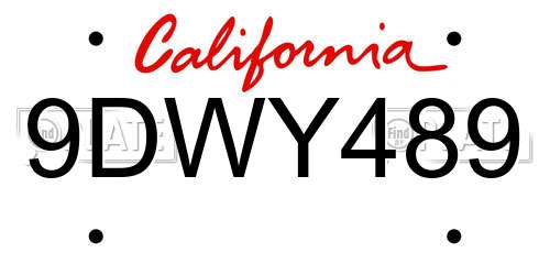 9DWY489 California License Plate
