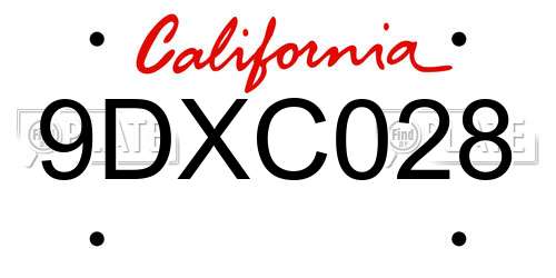 9DXC028 California License Plate