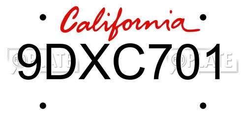 9DXC701 California License Plate