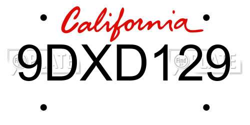 9DXD129 California License Plate