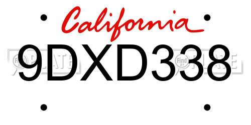 9DXD338 California License Plate