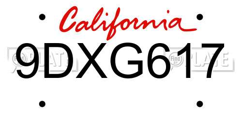 9DXG617 California License Plate