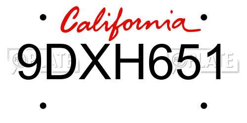 9DXH651 California License Plate