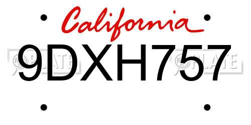 9DXH757 California License Plate