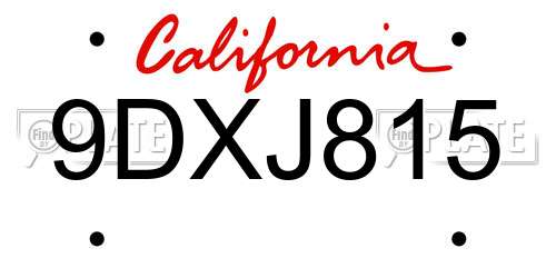 9DXJ815 California License Plate
