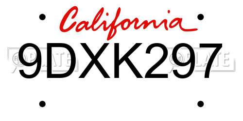 9DXK297 California License Plate