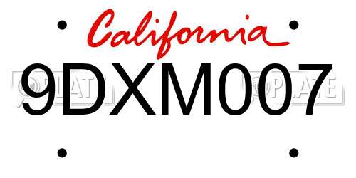 9DXM007 California License Plate