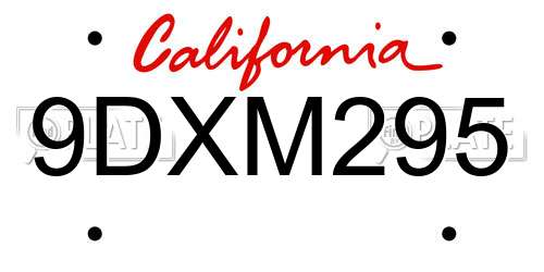 9DXM295 California License Plate