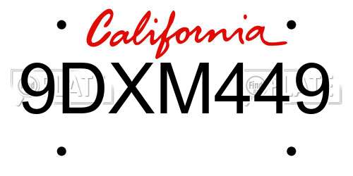 9DXM449 California License Plate