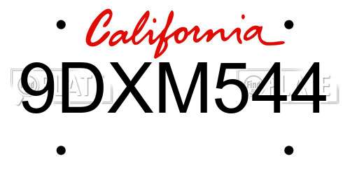 9DXM544 California License Plate