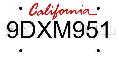 9DXM951 California License Plate
