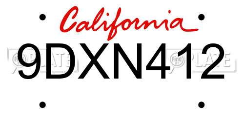 9DXN412 California License Plate