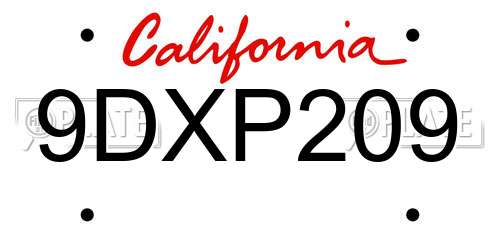 9DXP209 California License Plate