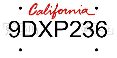 9DXP236 California License Plate