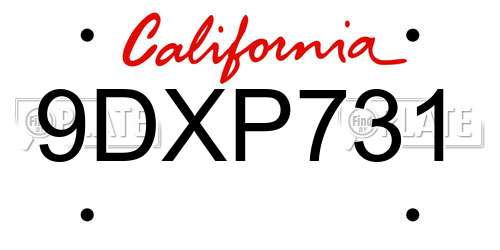 9DXP731 California License Plate