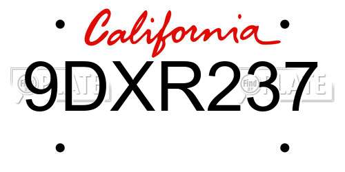 9DXR237 California License Plate