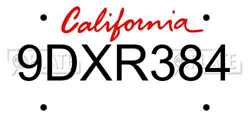 9DXR384 California License Plate