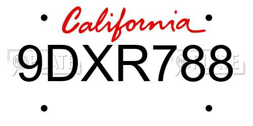 9DXR788 California License Plate