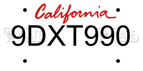 9DXT990 California License Plate