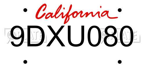 9DXU080 California License Plate