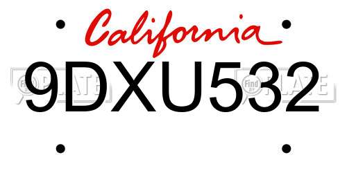 9DXU532 California License Plate