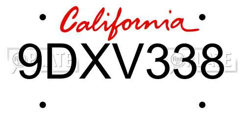 9DXV338 California License Plate