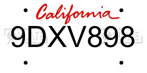 9DXV898 California License Plate